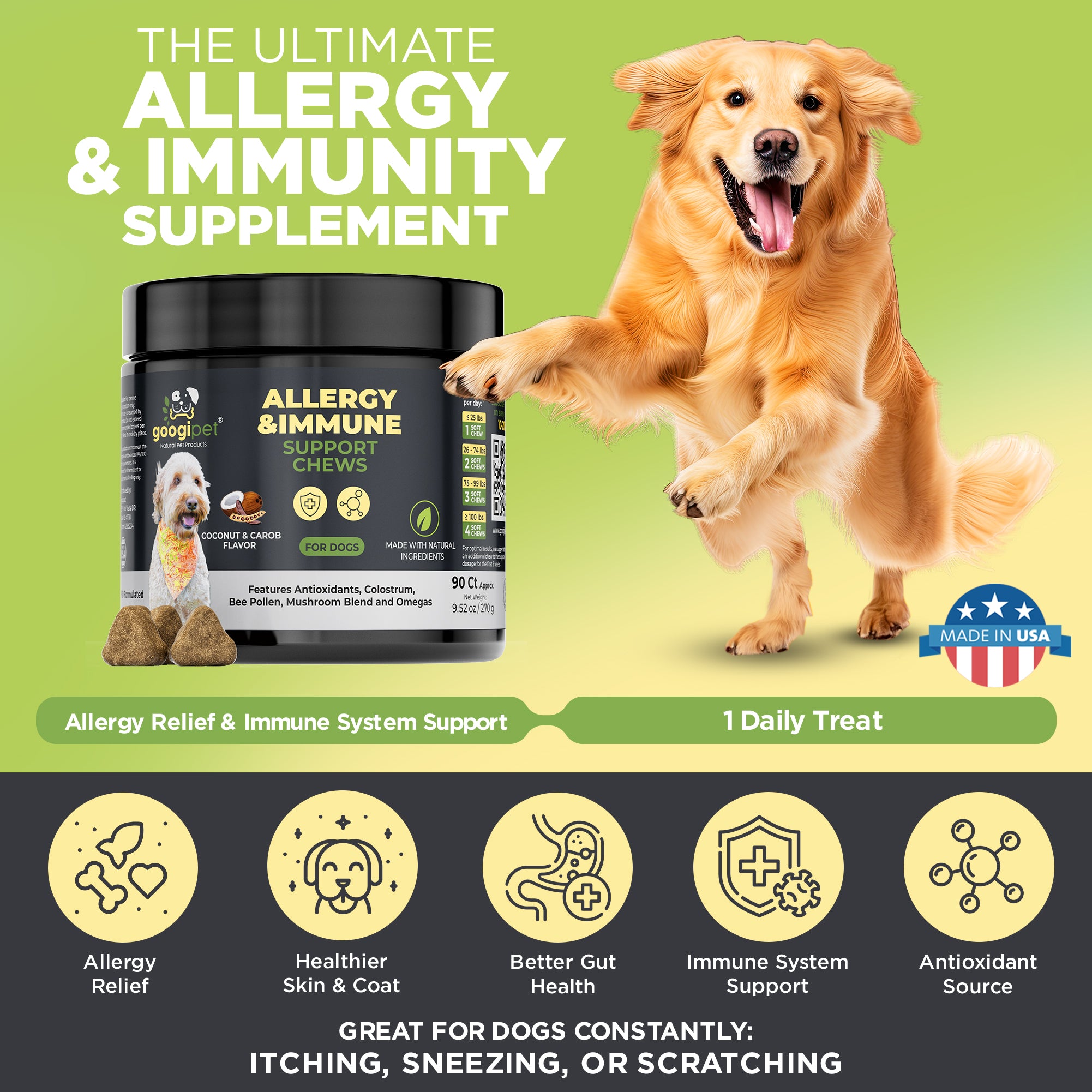 Allergy & Immune Support Chews for Dogs (Coconut & Carob Flavor)